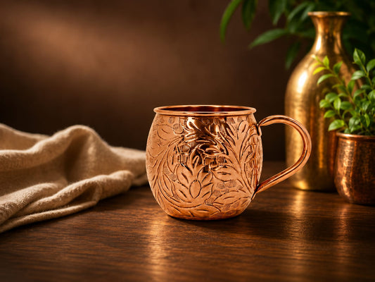 Floral Engraved Copper Moscow Mule Mug